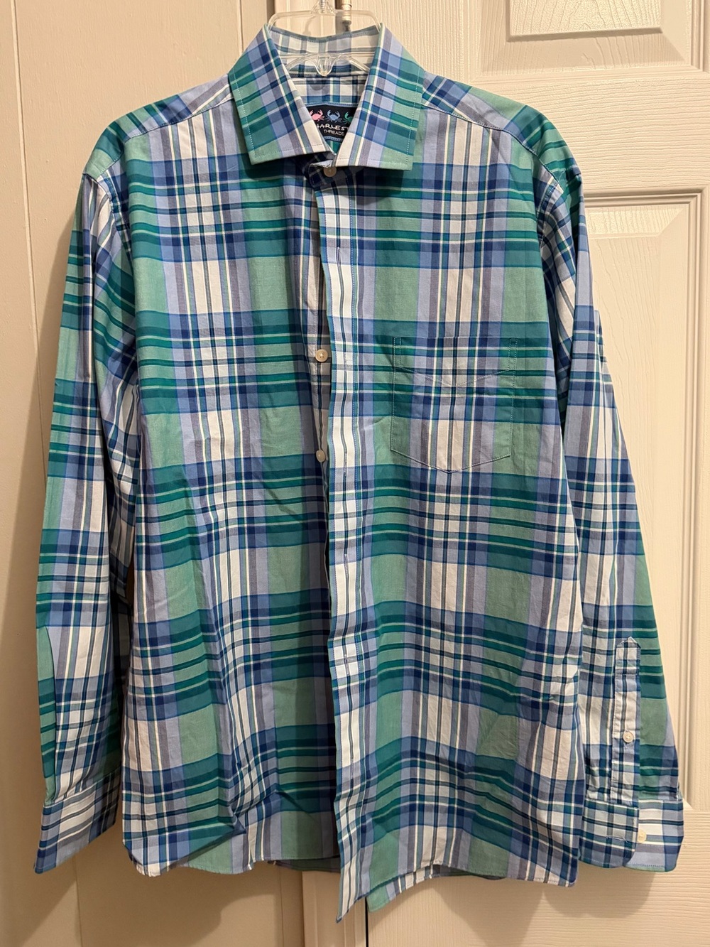 Charleston Threads Men’s Blue & Green Plaid Button-Down Shirt